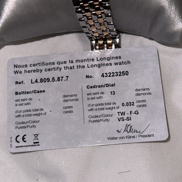 Women’s Longines 18k gold automatic 13 diamonds watch cards receipt 3200. - Picture 4 of 16